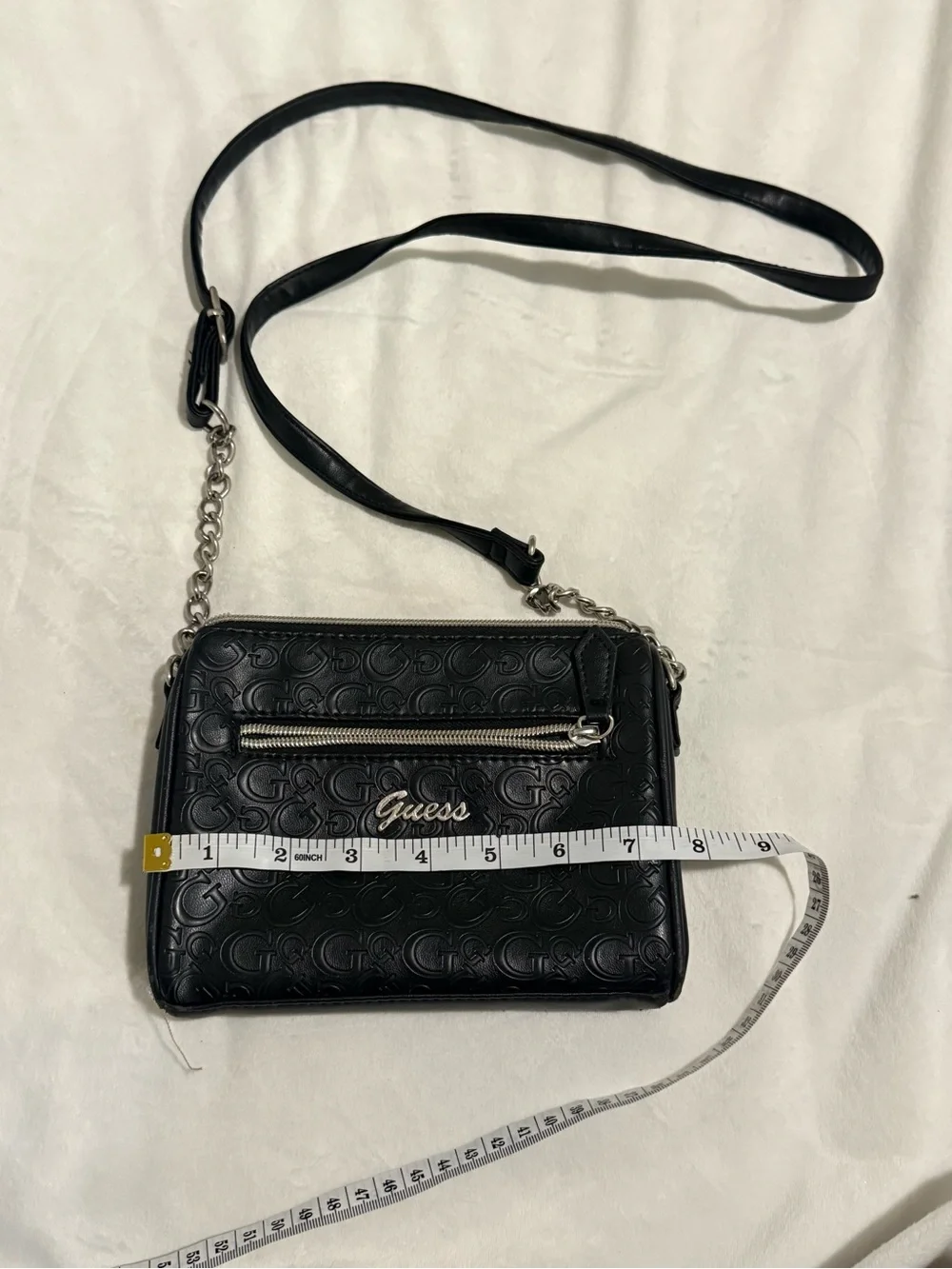 Black GUESS Factory Valora logo-embossed crossbody
